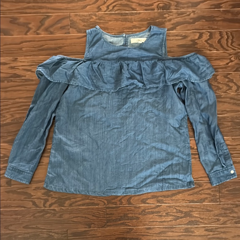 LOFT Blue Ruffled Off-the-Shoulder Blouse